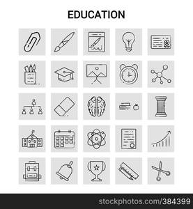 25 Hand Drawn Education icon set. Gray Background Vector Doodle