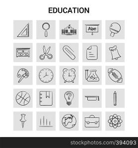 25 Hand Drawn Education icon set. Gray Background Vector Doodle