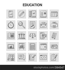 25 Hand Drawn Education icon set. Gray Background Vector Doodle