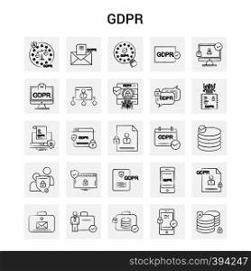 25 Hand Drawn GDPR icon set. Gray Background Vector Doodle