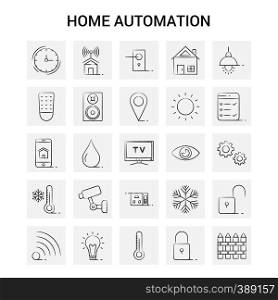 25 Hand Drawn Home Automation icon set. Gray Background Vector Doodle