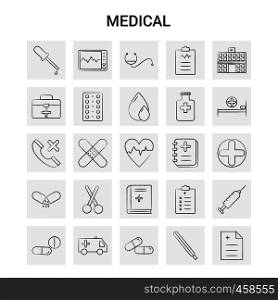 25 Hand Drawn Medical icon set. Gray Background Vector Doodle