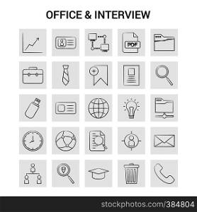 25 Hand Drawn Office and Interview icon set. Gray Background Vector Doodle