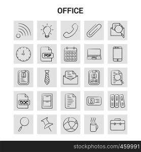 25 Hand Drawn Office icon set. Gray Background Vector Doodle