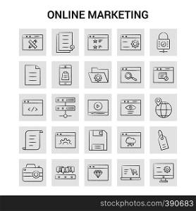 25 Hand Drawn Online Marketing icon set. Gray Background Vector Doodle
