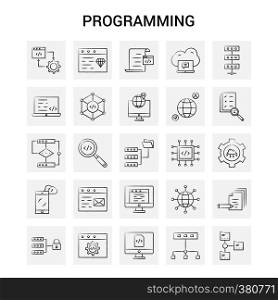 25 Hand Drawn Programming icon set. Gray Background Vector Doodle