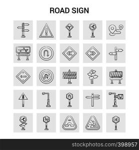 25 Hand Drawn Road Sign icon set. Gray Background Vector Doodle