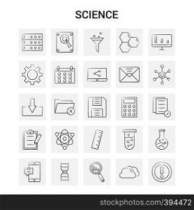 25 Hand Drawn Science icon set. Gray Background Vector Doodle