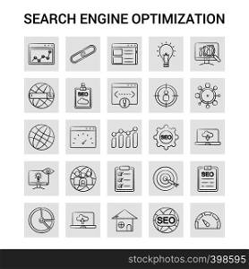 25 Hand Drawn Search Engine Optimization icon set. Gray Background Vector Doodle