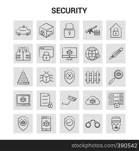 25 Hand Drawn Security icon set. Gray Background Vector Doodle