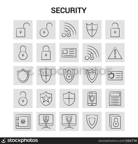 25 Hand Drawn Security icon set. Gray Background Vector Doodle