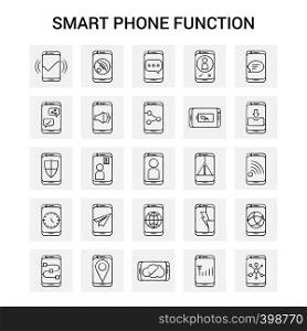 25 Hand Drawn Smart phone functions icon set. Gray Background Vector Doodle