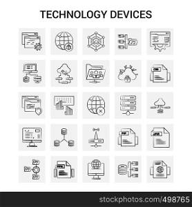 25 Hand Drawn Technology Device icon set. Gray Background Vector Doodle