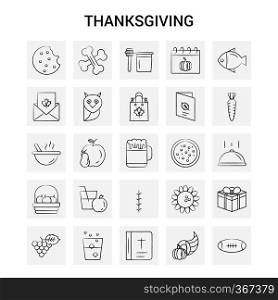 25 Hand Drawn Thanksgiving  icon set. Gray Background Vector Doodle
