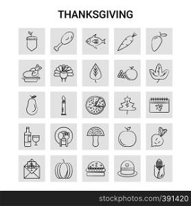 25 Hand Drawn Thanksgiving icon set. Gray Background Vector Doodle