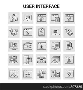 25 Hand Drawn User Interface icon set. Gray Background Vector Doodle