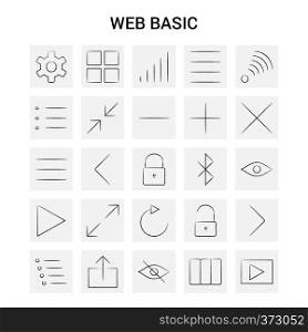 25 Hand Drawn Web Basic icon set. Gray Background Vector Doodle