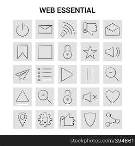 25 Hand Drawn Web Essential icon set. Gray Background Vector Doodle