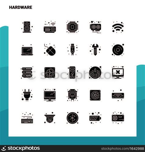 25 Hardware Icon set. Solid Glyph Icon Vector Illustration Template For Web and Mobile. Ideas for business company.