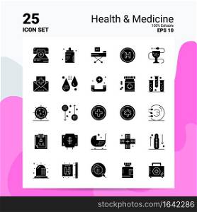25 Health   Medicine Icon Set. 100  Editable EPS 10 Files. Business Logo Concept Ideas Solid Glyph icon design