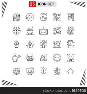 25 Icons Line Style. Grid Based Creative Outline Symbols for Website Design. Simple Line Icon Signs Isolated on White Background. 25 Icon Set.. Creative Black Icon vector background