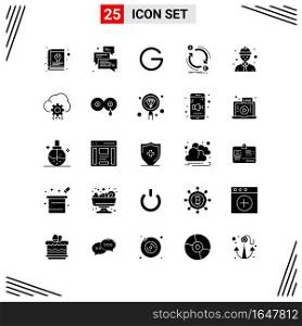 25 Icons Solid Style. Grid Based Creative Glyph Symbols for Website Design. Simple Solid Icon Signs Isolated on White Background. 25 Icon Set.. Creative Black Icon vector background