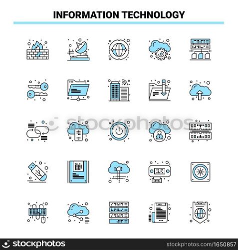 25 Information Technology Black and Blue icon Set. Creative Icon Design and logo template. Creative Black Icon vector background