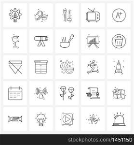25 Interface Line Icon Set of modern symbols on a+, media, labor, radio, TV Vector Illustration