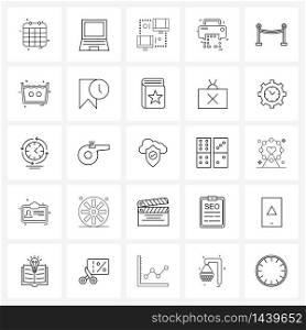 25 Interface Line Icon Set of modern symbols on boundary line, boundary, connection, paper print, print Vector Illustration