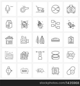 25 Interface Line Icon Set of modern symbols on cash, shuffle, sport, random, wheel Vector Illustration