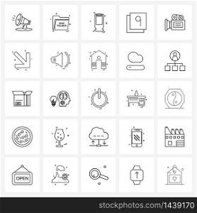 25 Interface Line Icon Set of modern symbols on cinema, nine, glass, page, gallery Vector Illustration