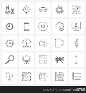 25 Interface Line Icon Set of modern symbols on development, cloud, lips, nature, flower Vector Illustration