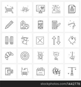 25 Interface Line Icon Set of modern symbols on healthcare, file, shopping, medical, investment Vector Illustration