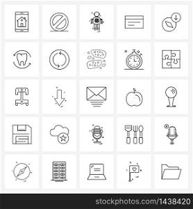 25 Interface Line Icon Set of modern symbols on navigation, compass, robot, debit, credit Vector Illustration