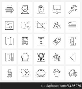 25 Interface Line Icon Set of modern symbols on search, lab, payment, glass, computer Vector Illustration