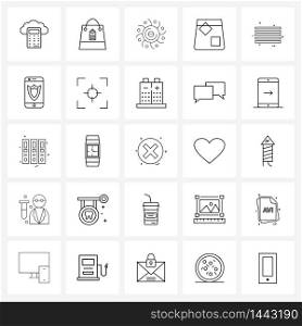 25 Interface Line Icon Set of modern symbols on user interface, whiskey, hole, ice, cup Vector Illustration