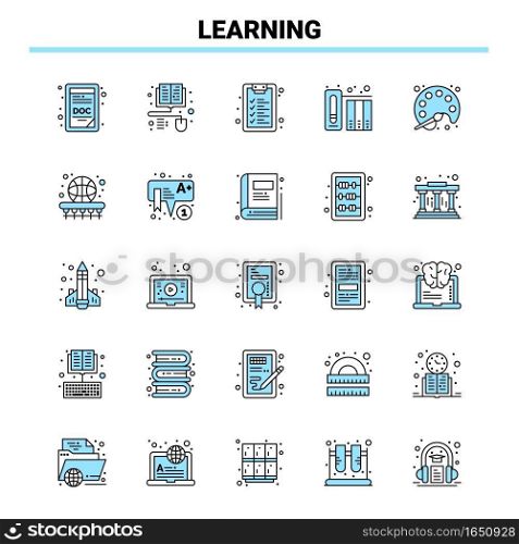 25 Learning Black and Blue icon Set. Creative Icon Design and logo template. Creative Black Icon vector background