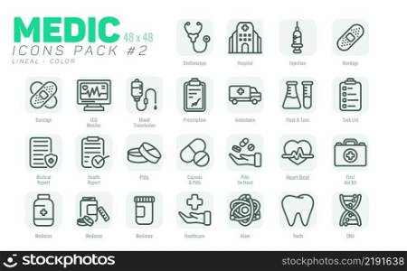 25 Line Art Medic Icons Pack  2, Vector Medical Icons Set Outline Style
