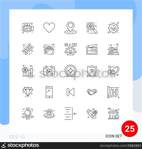 25 Line concept for Websites Mobile and Apps fireman, nucleus, location, cell, target Editable Vector Design Elements