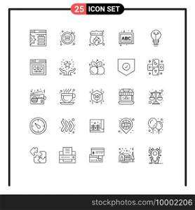 25 Line concept for Websites Mobile and Apps light, bulb, protection, school, blocks Editable Vector Design Elements