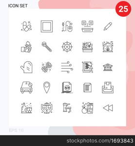 25 Line concept for Websites Mobile and Apps school, pencil, hardware, japanese food, food Editable Vector Design Elements