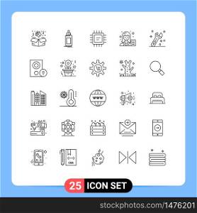 25 Line concept for Websites Mobile and Apps tool, writer, cpu, female, blogger Editable Vector Design Elements