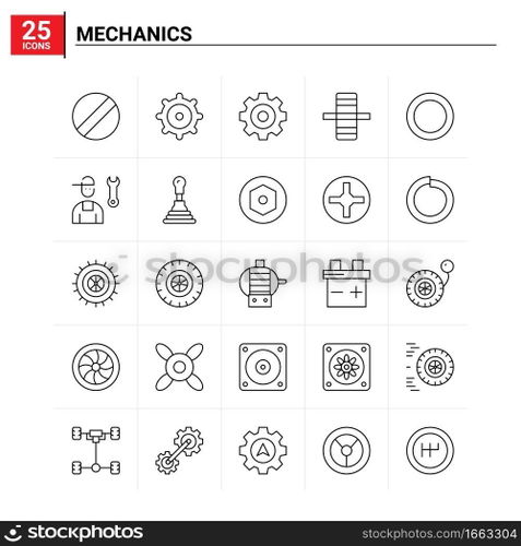 25 Mechanics icon set. vector background