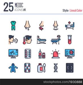 25 Medic Icon Pack #1 Style Lineal-Color, lineal color medic icon
