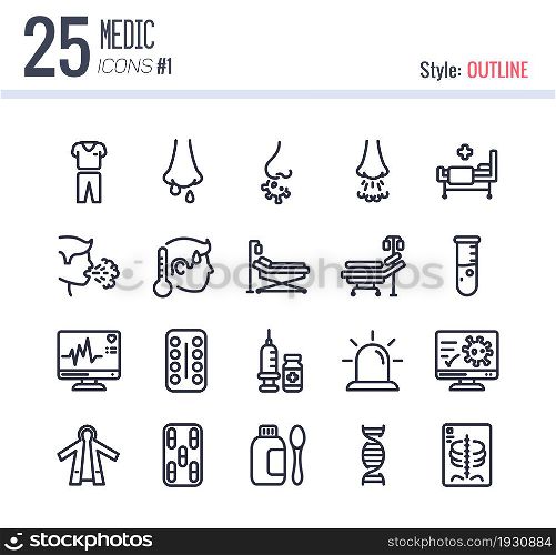 25 Medic Icon Pack #1 style outline, Outline Lineal Medic Icon