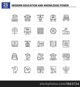 25 Modern Education And Knowledge Power icon set. vector background