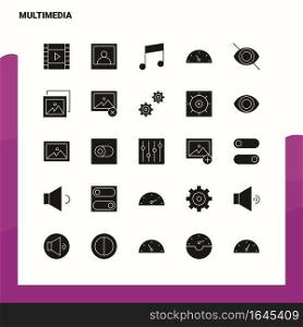 25 Multimedia Icon set. Solid Glyph Icon Vector Illustration Template For Web and Mobile. Ideas for business company.
