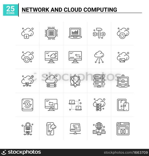 25 Network And Cloud Computing icon set. vector background