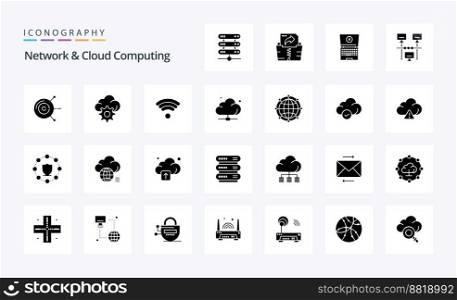 25 Network And Cloud Computing Solid Glyph icon pack