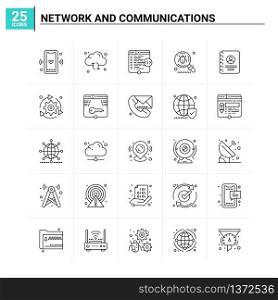 25 Network And Communications icon set. vector background